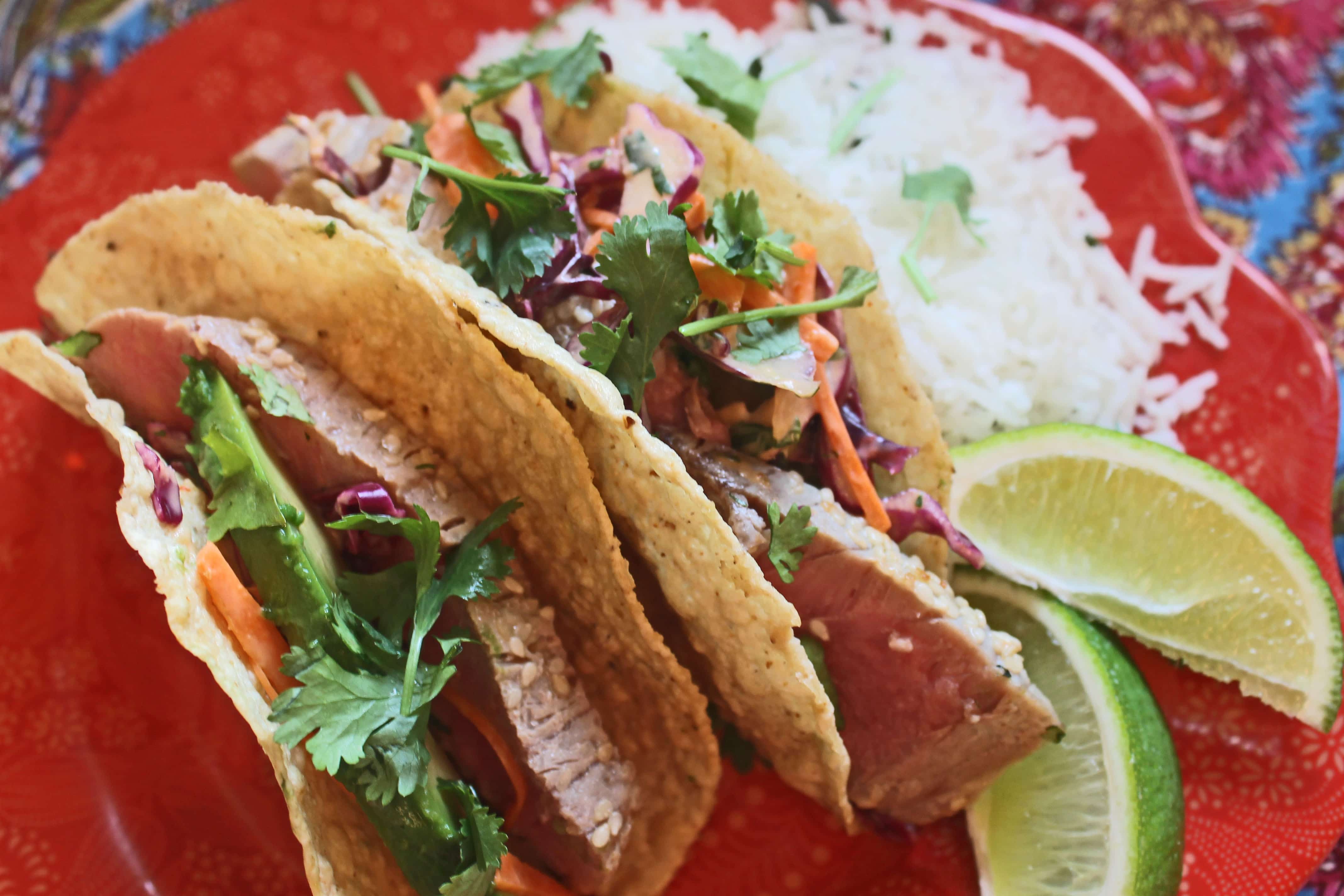 Ahi Tuna Tacos with Sirracha Slaw Cooking for Keeps