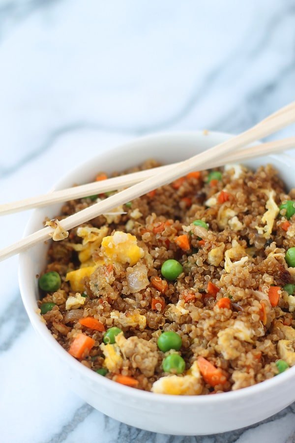 A healthier alternative to traditional fried rice using edamame and quinoa for nutritional punch
