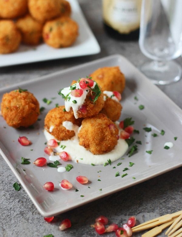Pomegranate Arancini with Goat Cheese Fonduta