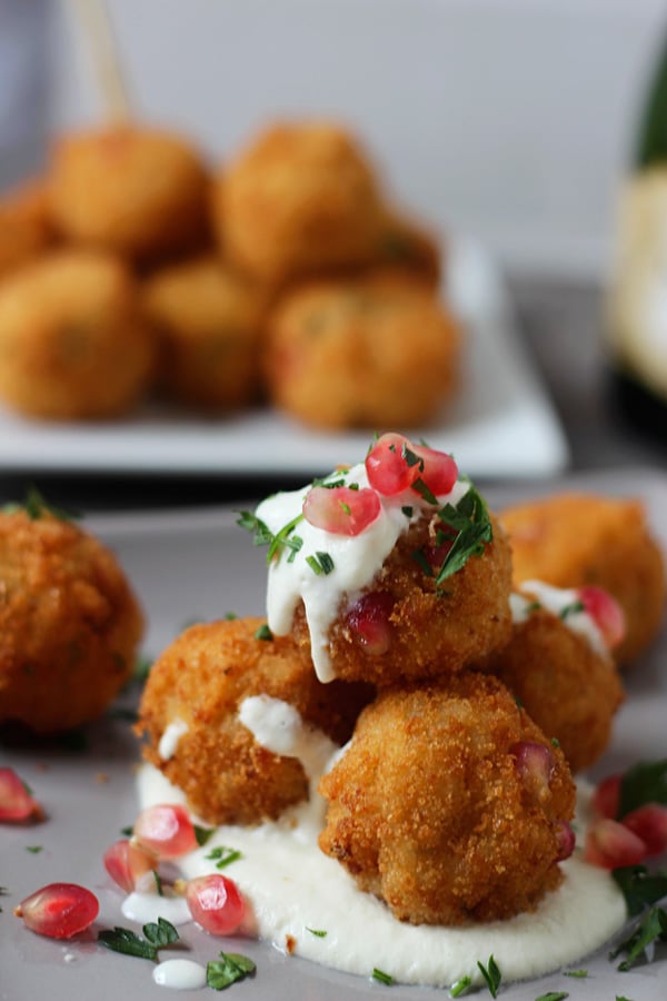 Pomegranate Arancini with Goat Cheese Fonduta