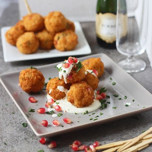 Pomegranate Arancini with Goat Cheese Fonduta
