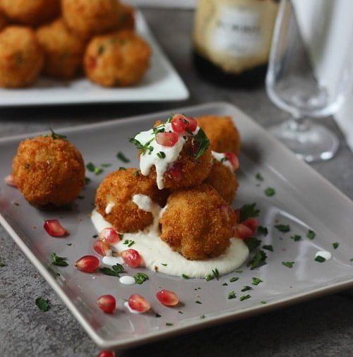 Pomegranate Arancini with Goat Cheese Fonduta