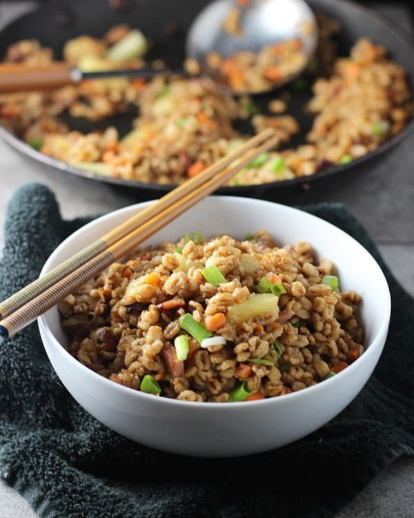 Pineapple and Ham Farro "Fried Rice"