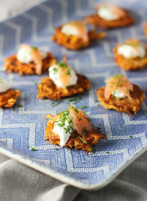 Sweet Potato Latkes with Greek Yogurt and Smoked Salmon Cooking for Keeps