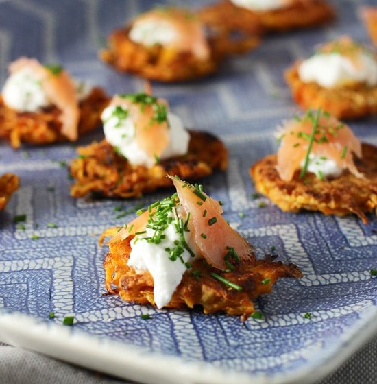 Sweet Potato Latkes with Greek Yogurt and Smoked Salmon Cooking for Keeps