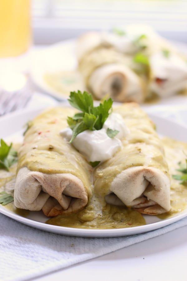 Fajita Burritos with Poblano Jalapeño Cheddar and Green Chile Sour