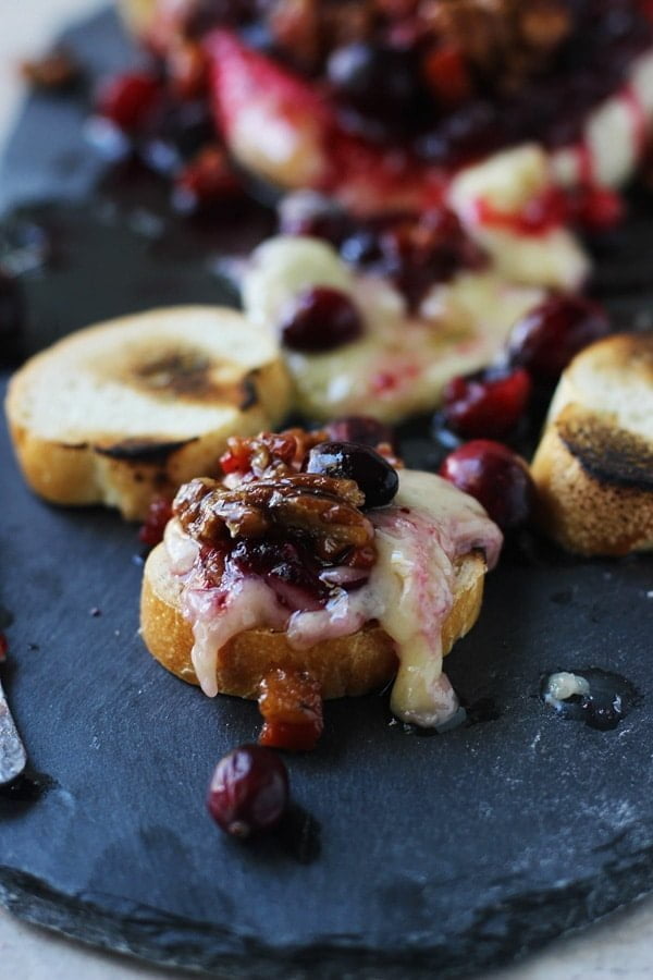 Bake Brie with Candied Pancetta, Pecans and Spicy Cranberries