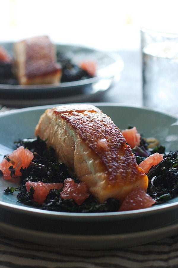 PanRoasted Salmon with Garlicky Kale and Citrus Vinaigrette Cooking