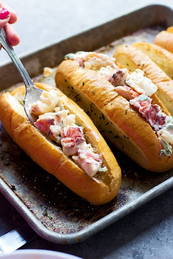 Tarragon and Lemon Lobster Rolls with Garlic Bread Hoagies Cooking