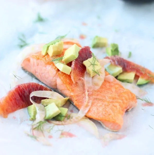 Salmon with Fennel, Avocado & Blood Orange Vinaigrette