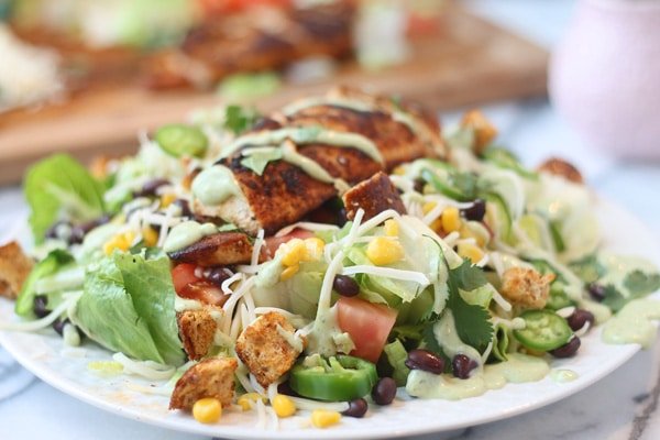Southwest Chicken Salad with Healthy Avocado Buttermilk Dressing