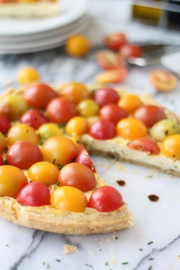 Goat Cheese & Mascarpone Tart with Cherry Tomatoes Cooking for Keeps