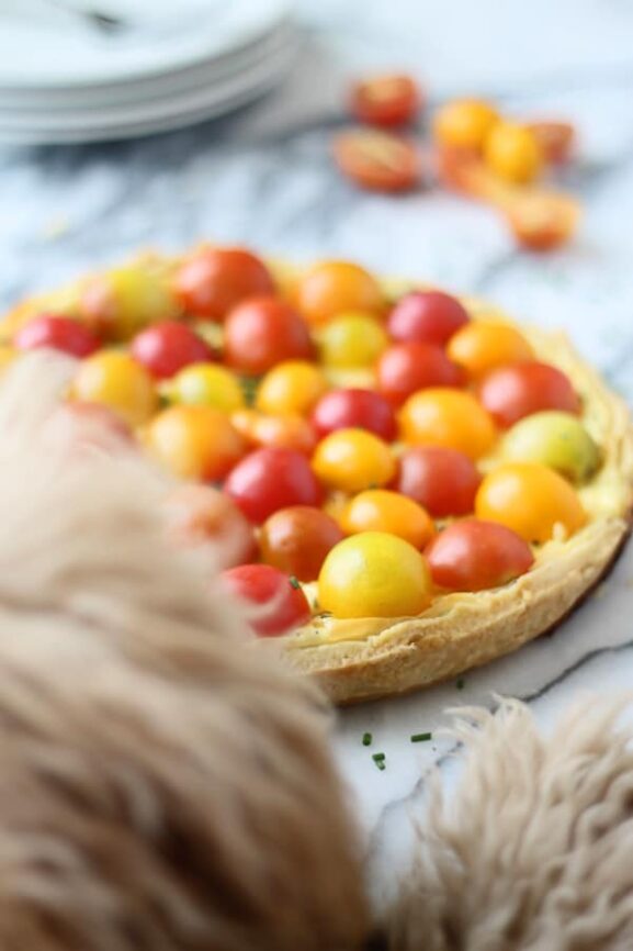 Goat Cheese & Mascarpone Tart with Cherry Tomatoes Cooking for Keeps