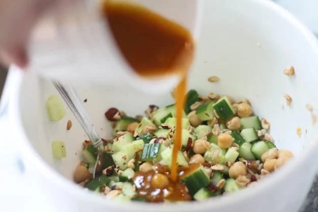 Cucumber Salad with Chickpeas, Farro and Hazlenuts