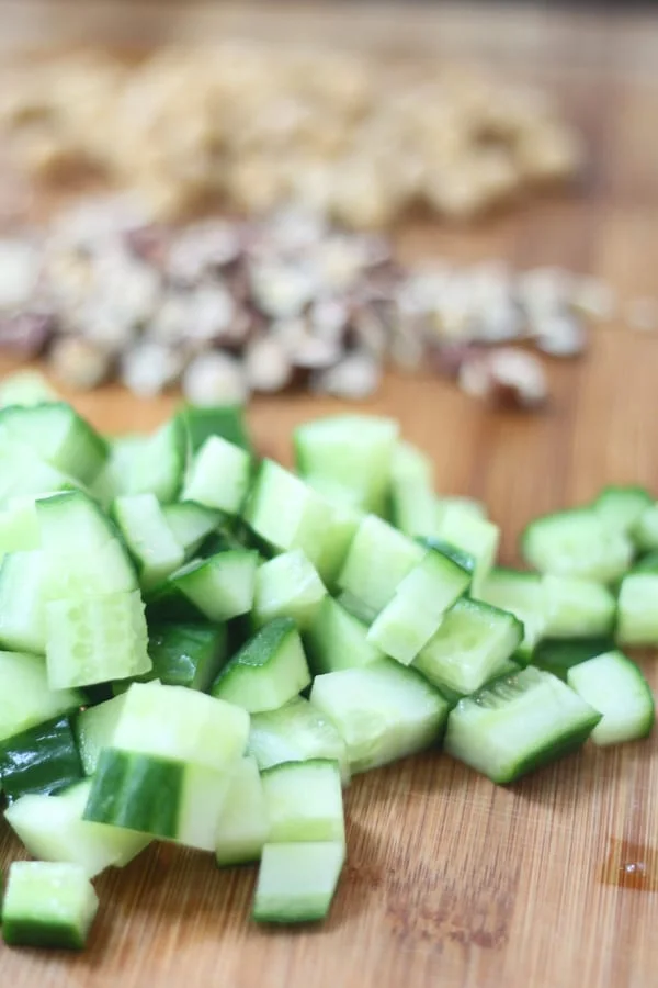 Cucumber Salad with Chickpeas, Farro and Hazlenuts