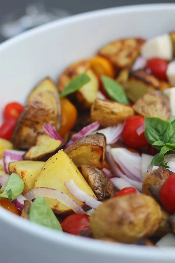 Grilled Caprese Potato Salad with Honey Balsamic Vinaigrette 