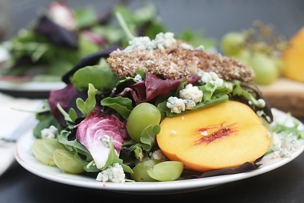 Peach, Blue Cheese and Grape Salad with Pecan Crusted Chicken and an Apple Cider Vinaigrette