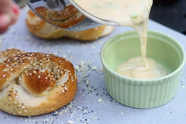 Everything Pretzels with Aged Monterey Jack, Pale Ale and Hatch Pepper Fondue
