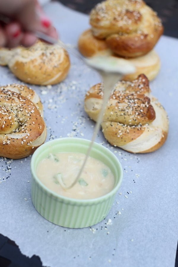 Everything Pretzels with Aged Monterey Jack, Pale Ale and Hatch Pepper Fondue