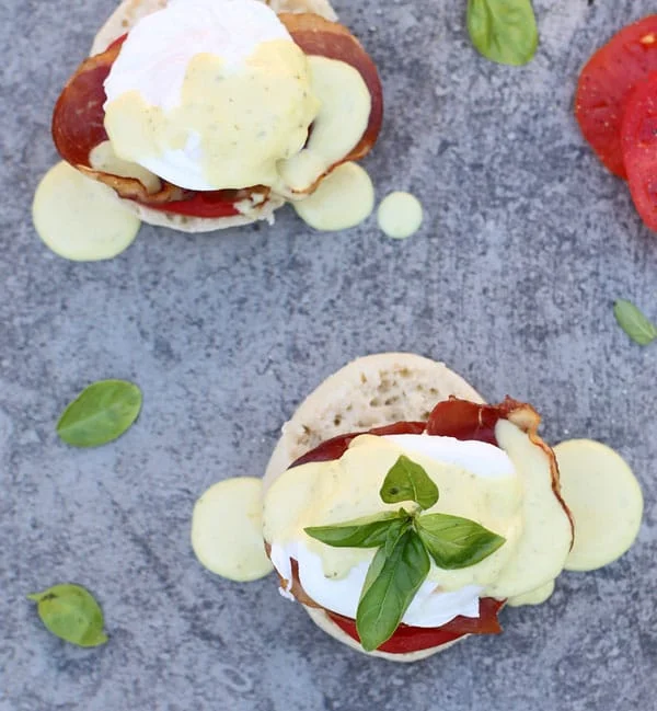BLT Benedicts with Prosciutto and Basil Hollandaise