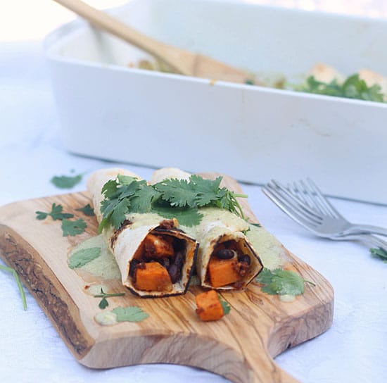 Healthy Sweet Potato, Chorizo and Black Bean Enchiladas with Poblano Cream Sauce PS2