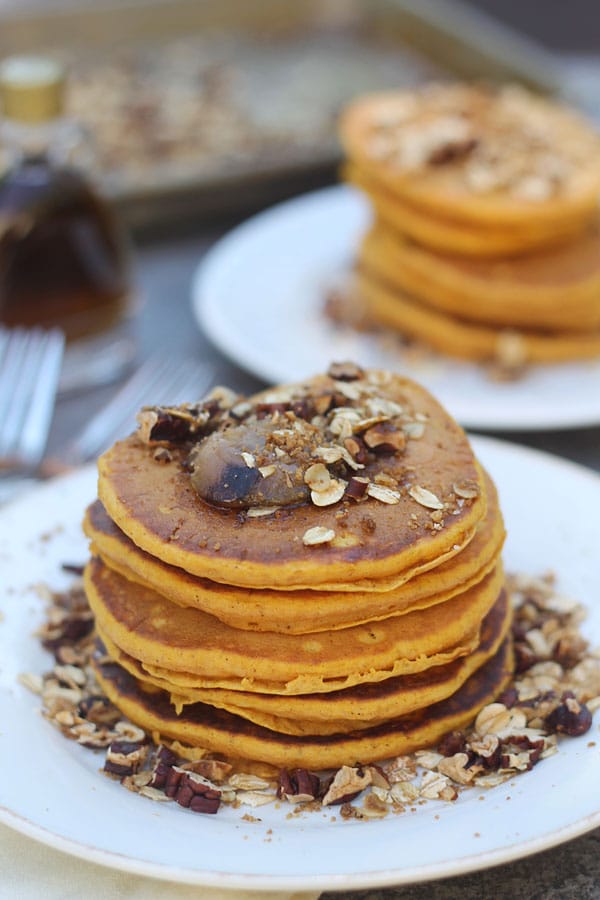 Pumpkin Pancakes with Brown Butter and Peacan Streusel 