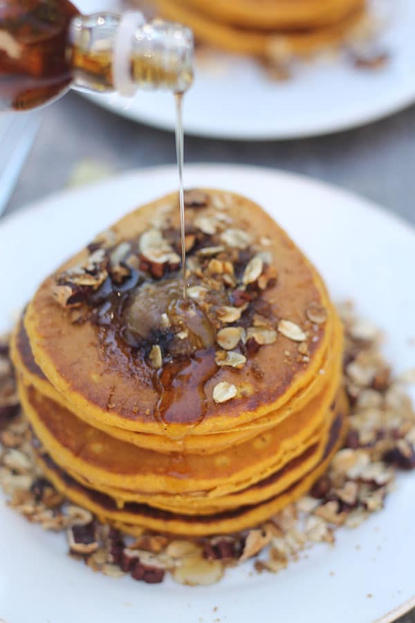 Pumpkin Pancakes with Brown Butter and Pecan Streusel 