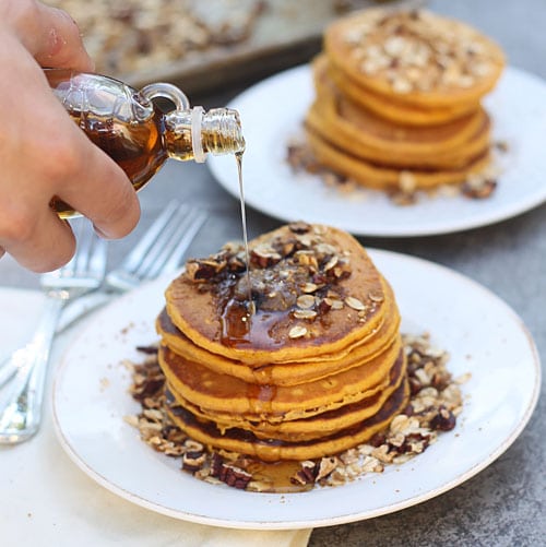 Pumpkin Pancakes with Brown Butter and Pecan Streusel
