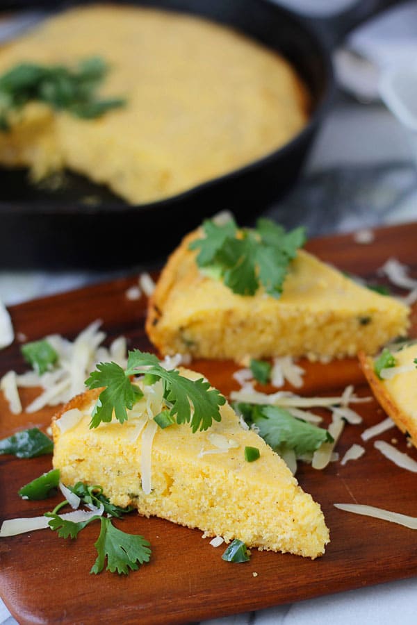 Brown Butter Cornbread with Poblano Chiles and Gruyere Cheese 
