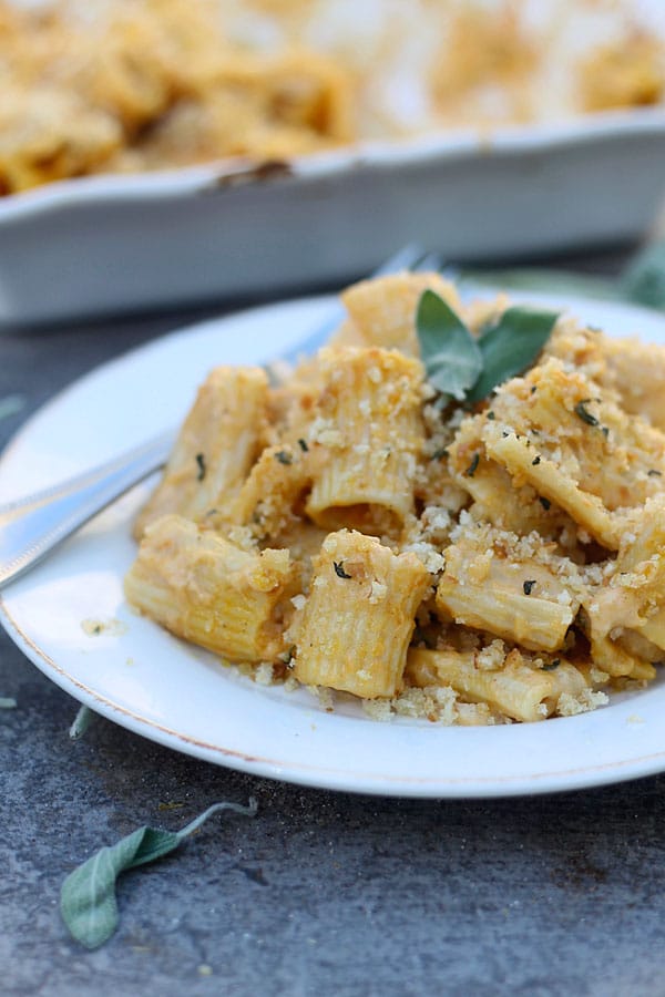 Brown Butter Pumpkin Mac and Cheese with Parmesan Sage Breadcrumbs
