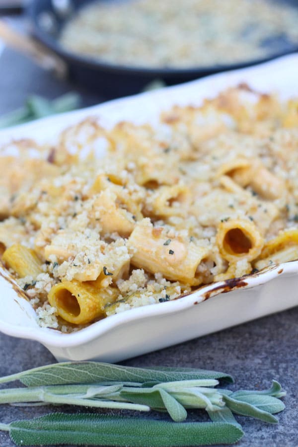 Brown Butter Pumpkin Mac and Cheese with Sage Parmesan Breadcrumbs