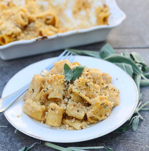 Brown Butter Pumpkin Mac and Cheese with Sage Parmesan Breadcrumbs PS3