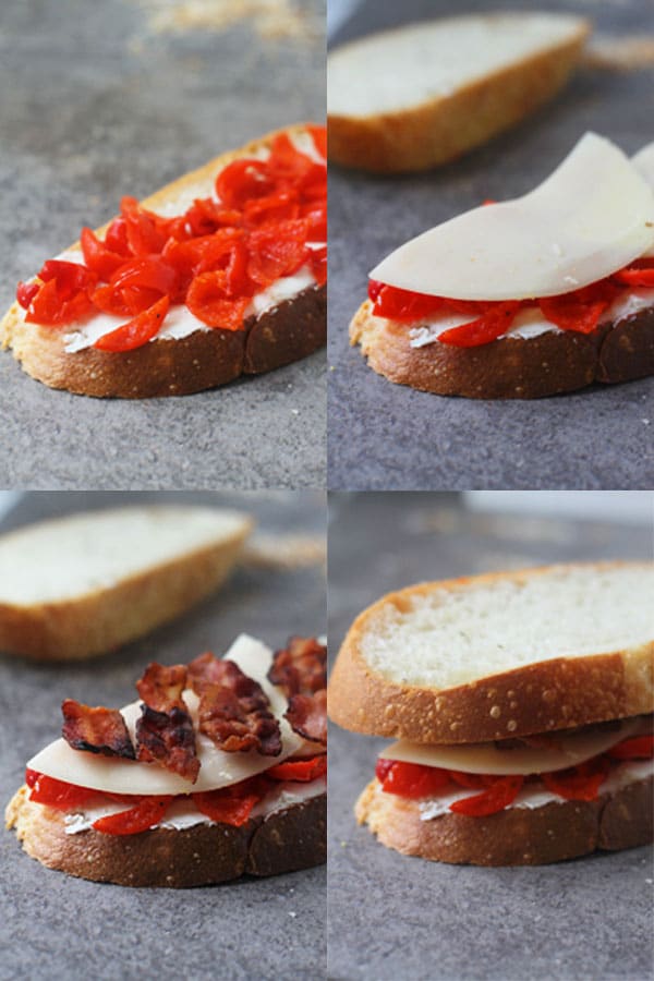 Peppadew Pepper, Goat Cheese and Bacon Grilled Cheese Assemble