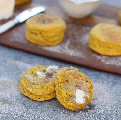 Pumpkin Buttermilk Biscuits with Cinnamon Sugar Brown Butter