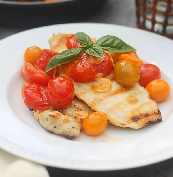 Simply Grilled Chicken with Burst Tomatoes and Garlic