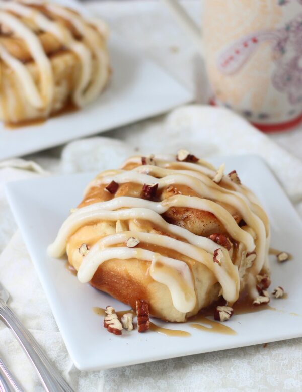 Apple Pecan Cinnamon Rolls with Cream Cheese Frosting and Caramel Sauce PS3