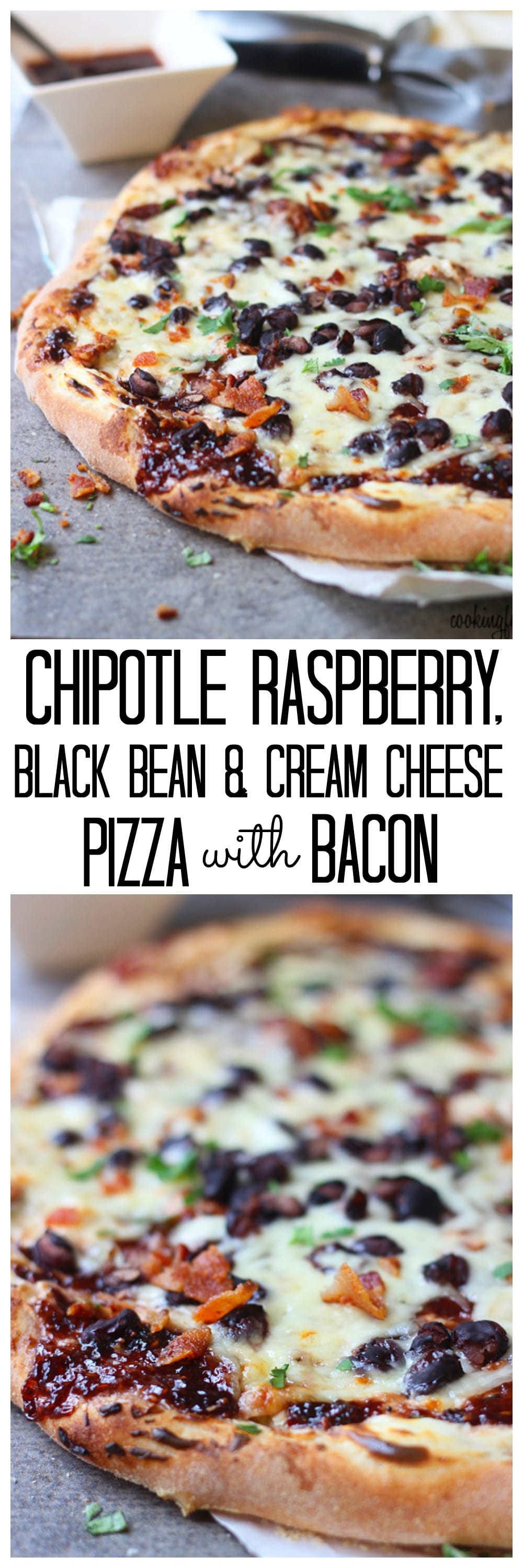 Chipotle, Black Bean and Cream Cheese Pizza with Bacon