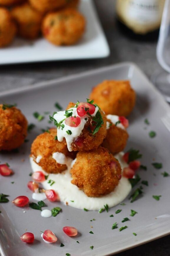 Pomegranate Arancini with Goat Cheese Fonduta