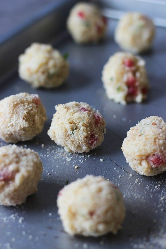 Pomegranate Arancini with Goat Cheese Fonduta