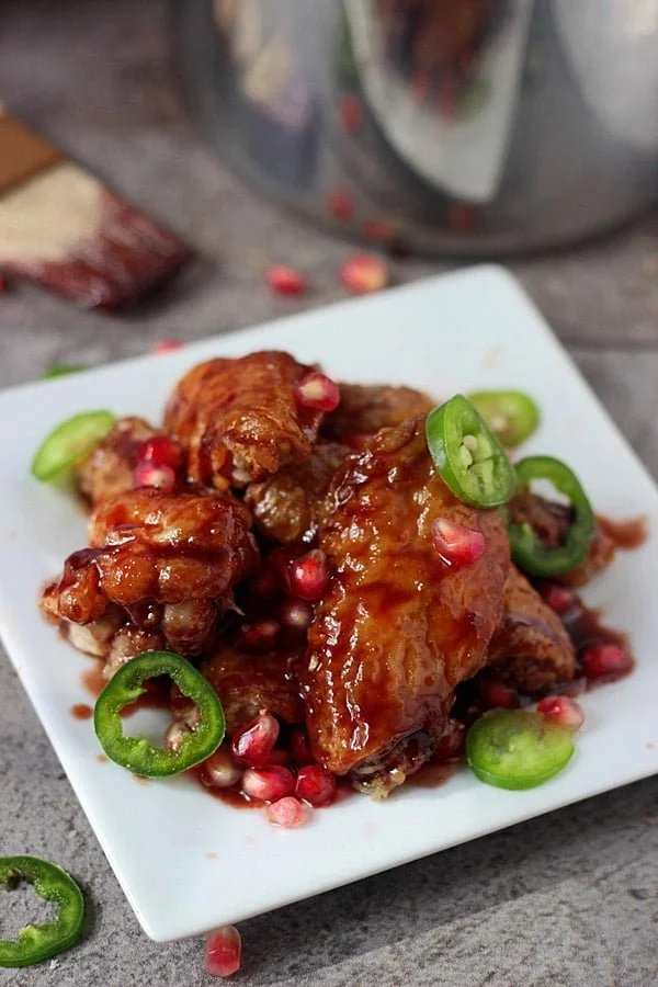 Sticky Baked Wings with Spicy Pomegranate Glaze 