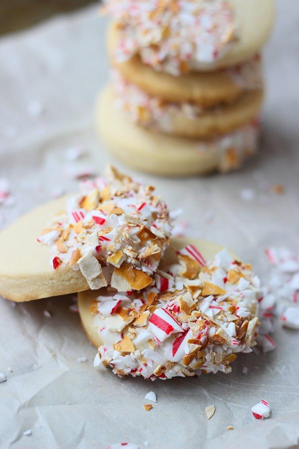 Almond Shortbread Cookies Dipped in White Chocolate, Pretzels and Peppermints 2