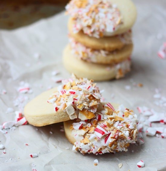 Almond Shortbread Cookies Dipped in White Chocolate, Pretzels and Peppermints PS1