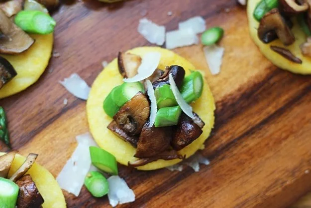 Polenta Bites with Sherried Mushrooms, Asparagus and Parmesan 2