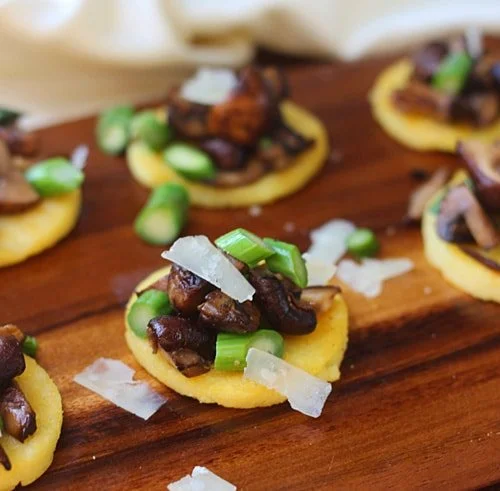 Polenta Bites with Sherried Mushrooms, Asparagus and Parmesan 8
