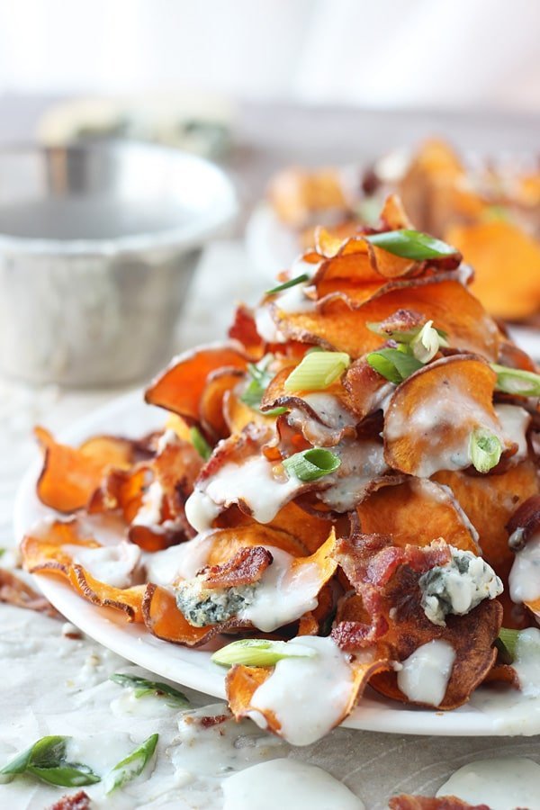 Baked Sweet Potato Chips With Blue Cheese Sauce Bacon And Green Onion Cooking For Keeps,Cheesy Hashbrown Casserole