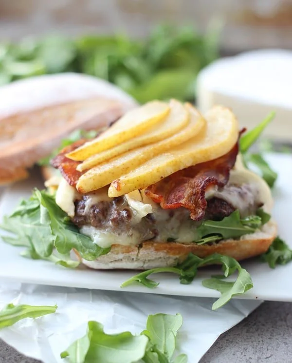 Bison Burgers with Brie, Bacon and Carmelized Pears 3