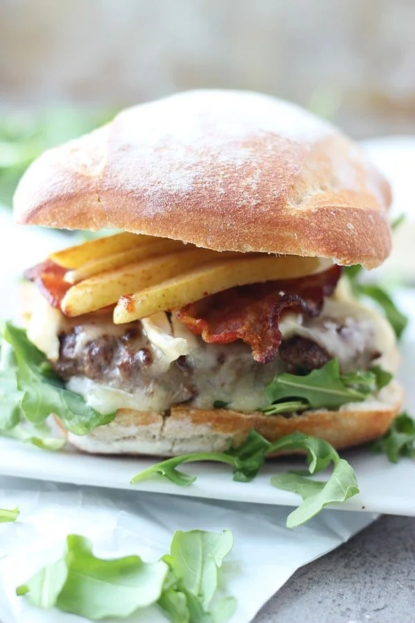 Bison Burgers with Brie, Bacon and Carmelized Pears 4