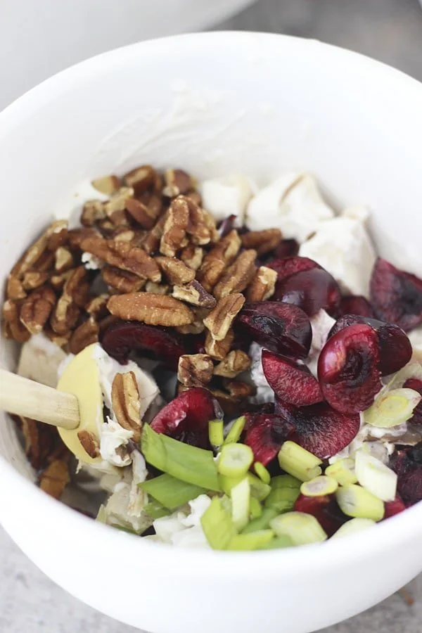 Lightened-Up Chicken Salad Sandwiches with Blue Cheese, Bing Cherries and Pecans