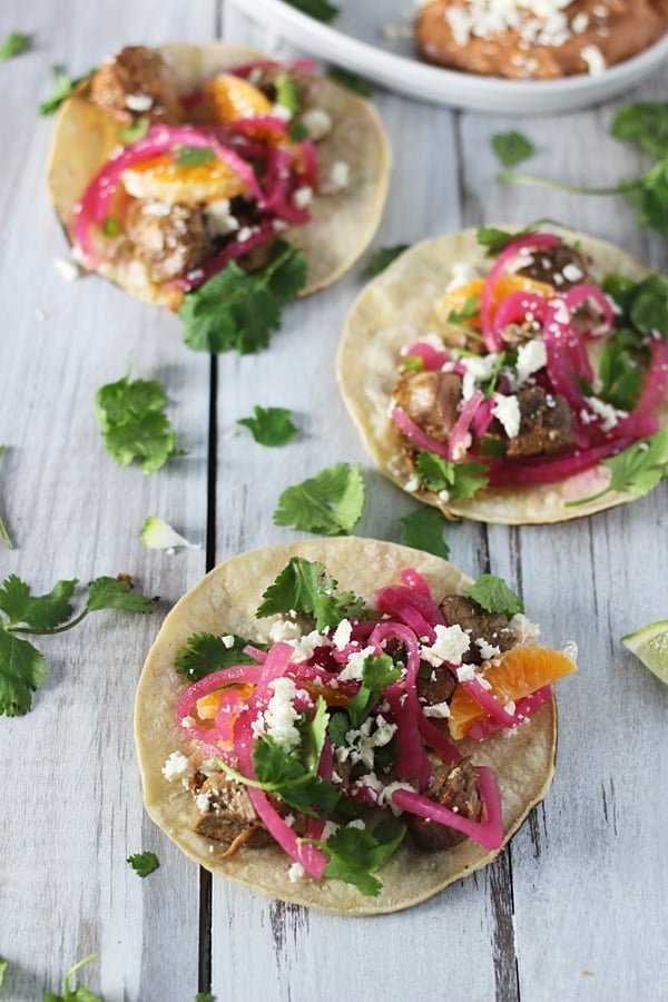 Slow-Cooker Pomegranate Pork Tacos with Cutie Jalapeno Salsa and Quick Pickled Red Onions 2