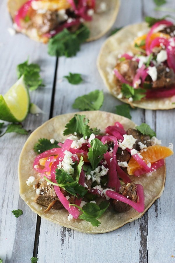 Slow-Cooker Pomegranate Pork Tacos with Cutie Jalapeno Salsa and Quick Pickled Red Onions 8